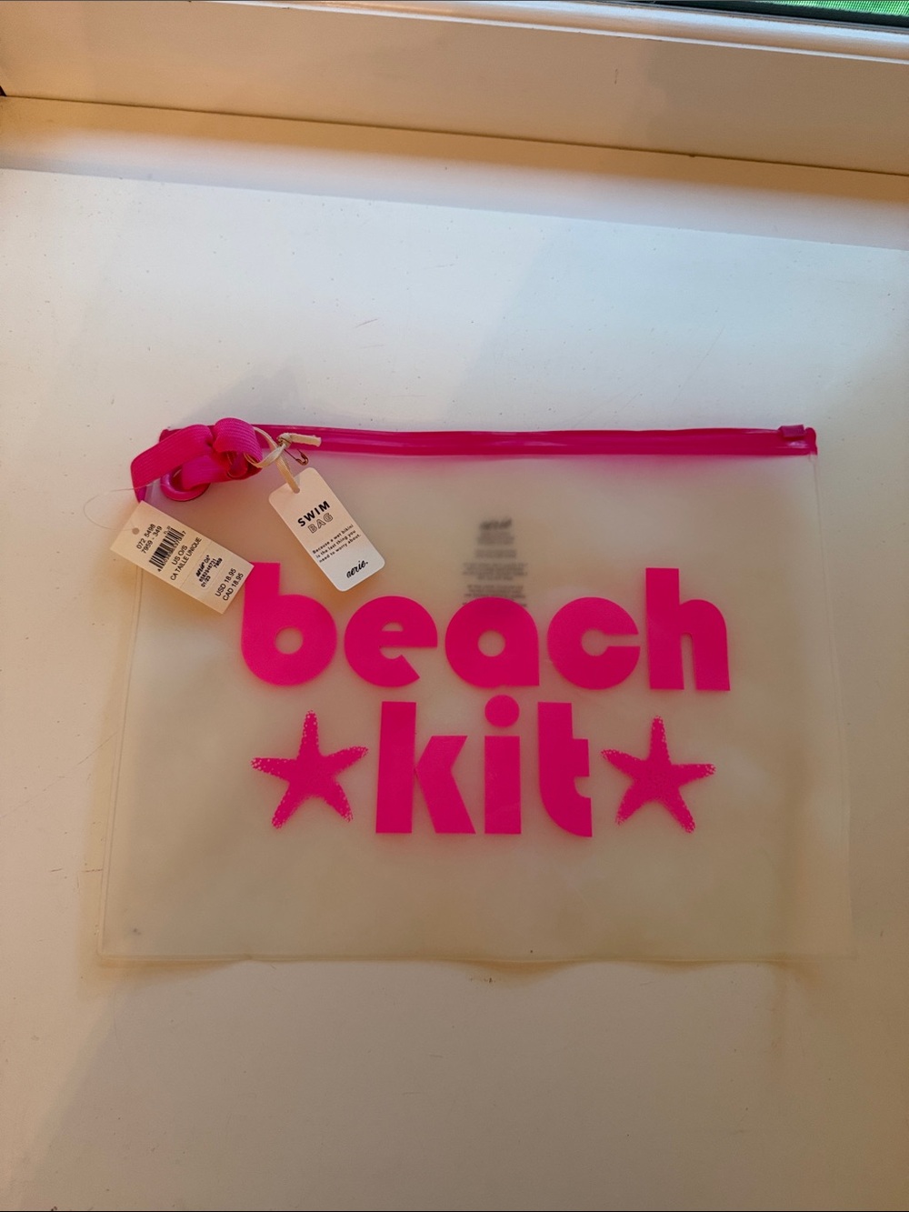 aerie Clear Swim Bag with Bright Pink Trim